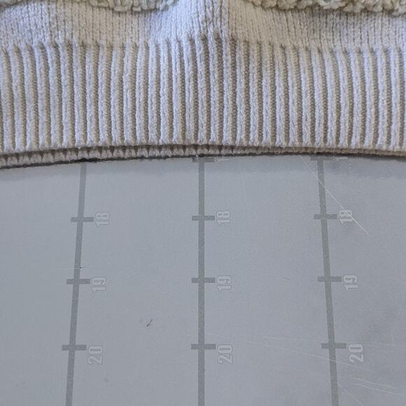 Threaded Leaf Crop Oversized Sweater Womens M White Ivory Knotted Striped Loose - Picture 8 of 8